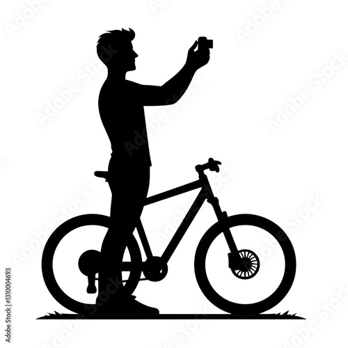 Cyclist Taking Photos While Traveling Silhouette