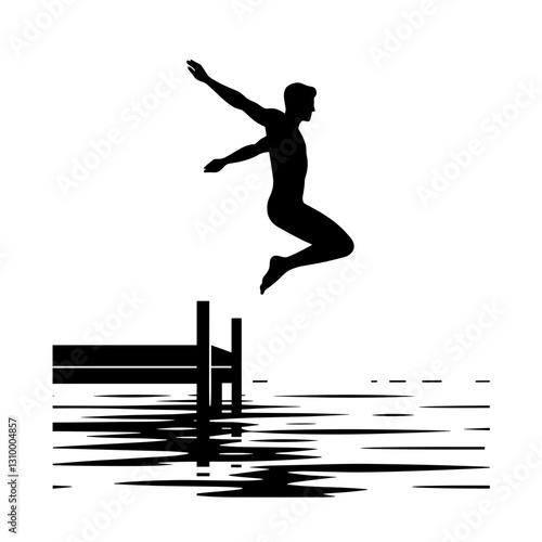 Man Jumping into Water on Travel Adventure Silhouette