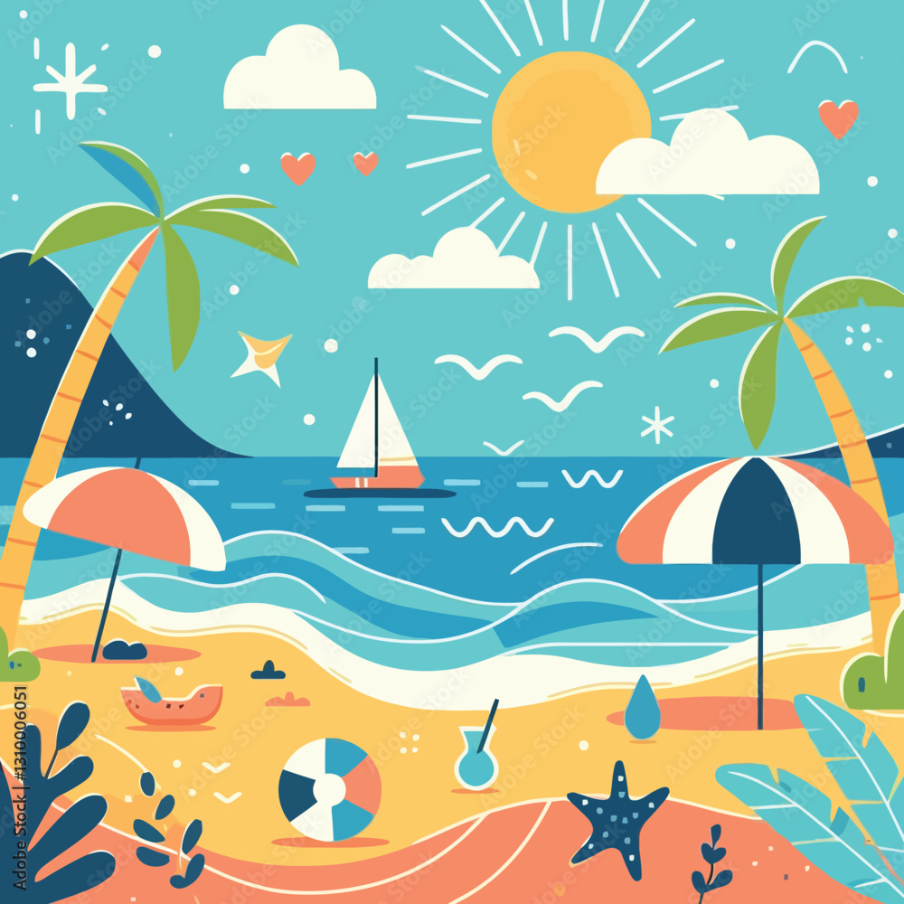 Obraz premium A flat vector illustration representing summer, Flat Vector Style, Simple Design,