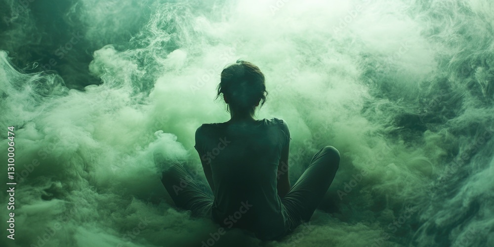 Woman Sitting in Smoke Cloud Woman Sitting in Smoke Cloud