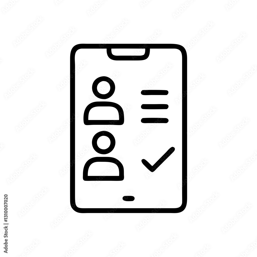 Meeting app icon displaying participants with checklist, remote work concept Meeting app icon displaying participants with checklist, remote work concept
