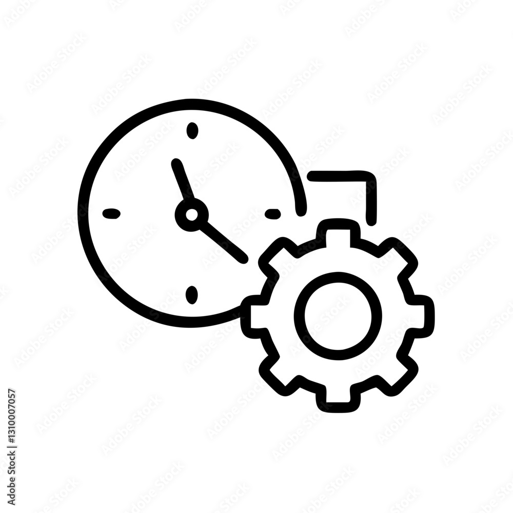 Productivity app icon with clock and gear, efficiency concept Productivity app icon with clock and gear, efficiency concept