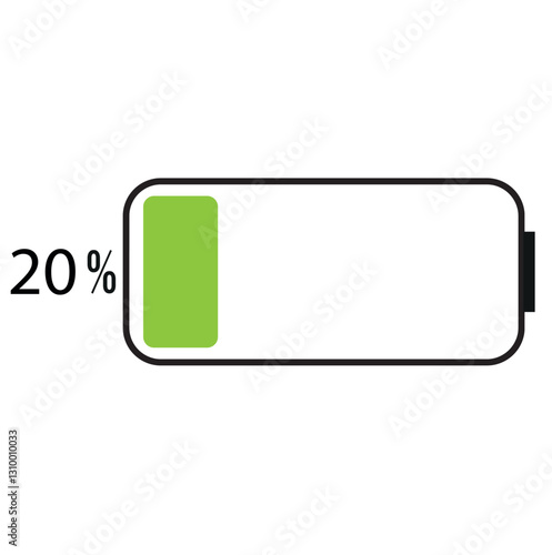 battery 100,80,75,50,25,20,0 percent full sign on white background 
