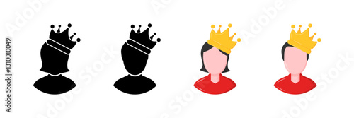 Flat style king and queen royalty icons set - vector silhouettes and colorful characters.