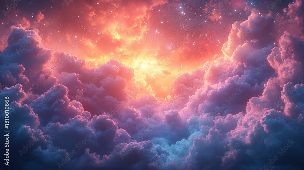 Heavenly cloudscape, vibrant sunset, starry night. Heavenly cloudscape, vibrant sunset, starry night.
