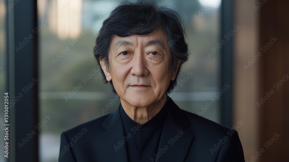 Contemplative Portrait: Elegant Asian Man in Dark Suit with Soft Cityscape Background Contemplative Portrait: Elegant Asian Man in Dark Suit with Soft Cityscape Background