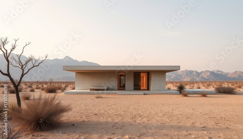 Modern desert house california architecture arid landscape wide shot minimalism in nature