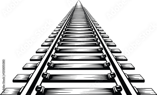 Railway Tracks Perspective, Train Railroads Illustration.