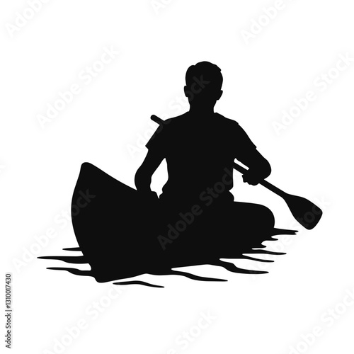 Silhouette of a person kayaking on calm water, adventure and tranquility