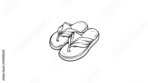 Vintage sketch of flip flops with leaves  