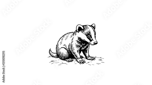 Vintage sketch of a badger sitting on the ground  