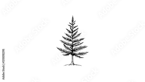 Vintage sketch of a coniferous tree on a white background  