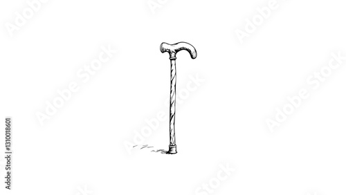 Vintage sketch of a walking cane on a plain background  