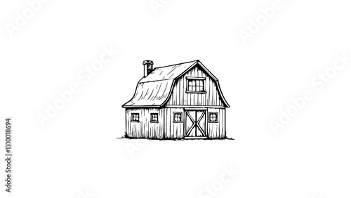 Vintage sketch of a barn in monochrome design  