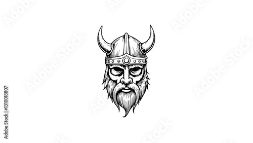 Vintage Viking Sketch with Horned Helmet  