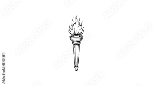 Vintage sketch of a flaming torch on a white background  