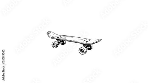 Vintage sketch of skateboard in monochrome style  