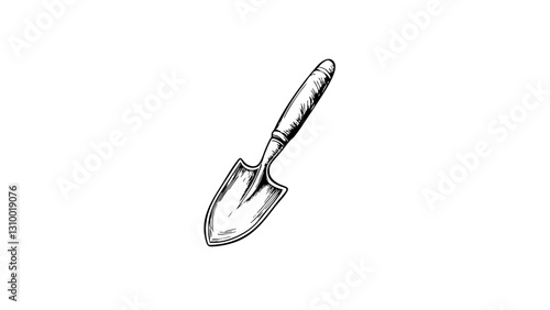 Vintage garden trowel illustration in black and white style  
