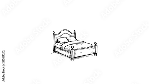 Vintage sketch of a simple bed design on a white background  