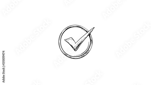 Vintage Sketch of Checkmark Symbol in Circular Frame  