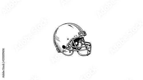 Vintage sketch of a football helmet on a plain background  