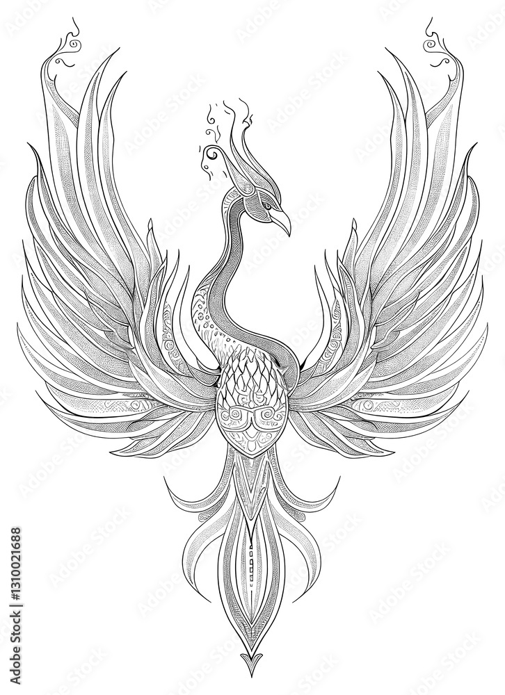 Obraz premium PNG Celestial illustration of Phoenix with Flames phoenix white art.