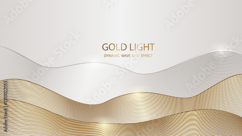 Abstract golden and silver dynamic lines wave effect background on gray wallpaper shines brightly, luxurious feel business card. Art & Illustration