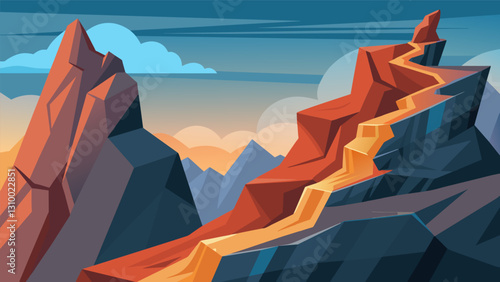 The rocky terrain shifts beneath your feet testing your quick reflexes and agility as you continue your ascent.. Vector illustration