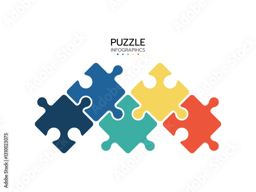 Thinline infographics. Concept with 5 pieces of puzzle. Jigsaw business chain infographic. Process diagram presentation. Vector illustration.