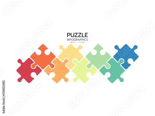 Thinline infographics. Concept with 8 pieces of puzzle. Jigsaw business chain infographic. Process diagram presentation. Vector illustration.