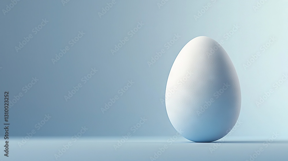 An egg sits atop a table beside a light blue wall and a light blue background An egg sits atop a table beside a light blue wall and a light blue background