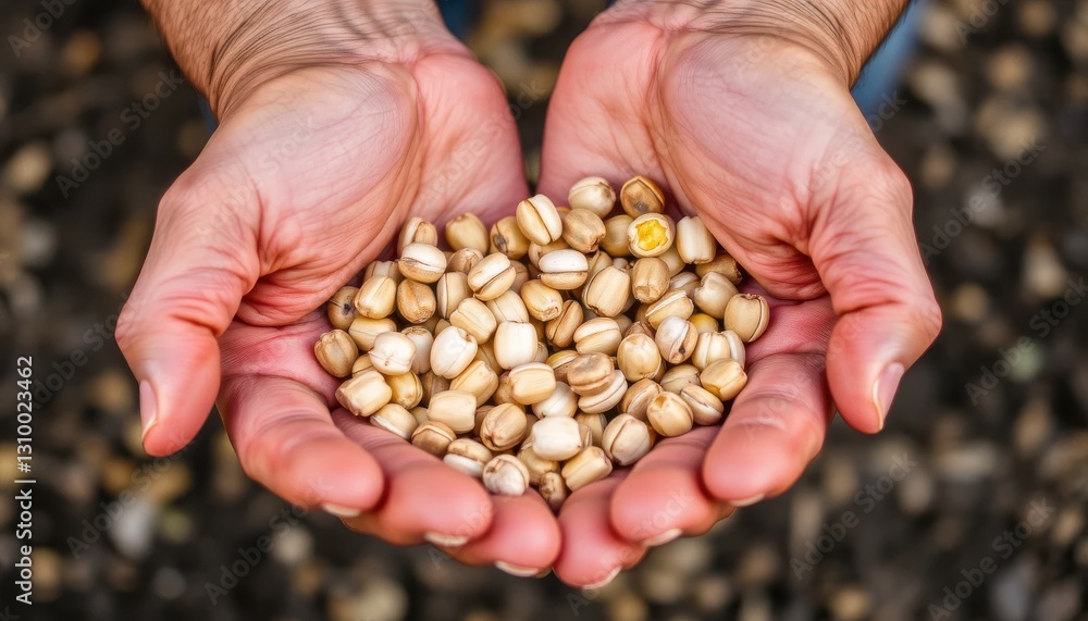 Harvesting seeds by hand agricultural field photography natural environment close-up view sustainable practices Harvesting seeds by hand agricultural field photography natural environment close-up view sustainable practices