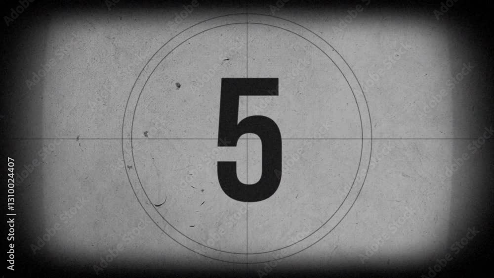 Old movie counter from 10. Vintage Old Film Countdown: Classic Movie Reel Counter in Black and White Retro Style