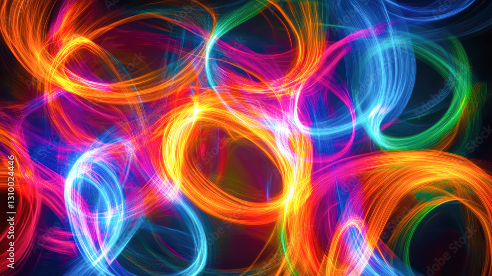 Vibrant neon light swirls in dark abstract background Vibrant neon light swirls in dark abstract background
