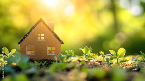 Wallpaper Mural Solar-powered house model in sunlit garden with growing plants Torontodigital.ca