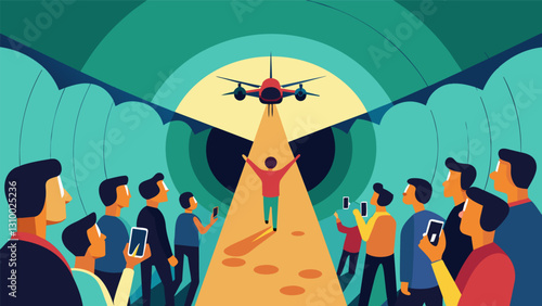The crowd cheers as a particularly skilled pilot guides his drone through a narrow tunnel narrowly avoiding a collision with the walls.. Vector illustration