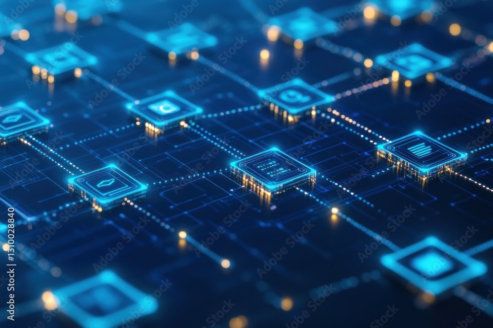Abstract digital network with glowing icons. Abstract digital network with glowing icons.