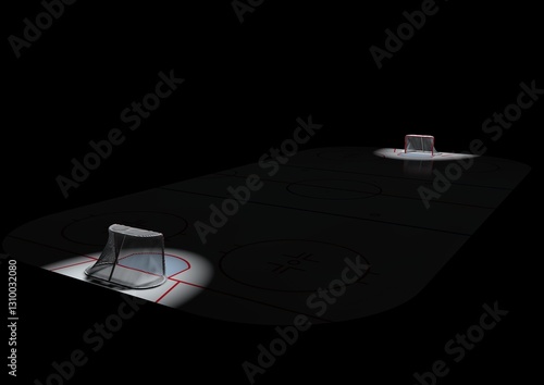 Hockey rink with directed light on the goal. 3d render illustration.jpg
