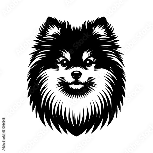 Pomeranian's head is a black and white logo. EPS vector graphics.
