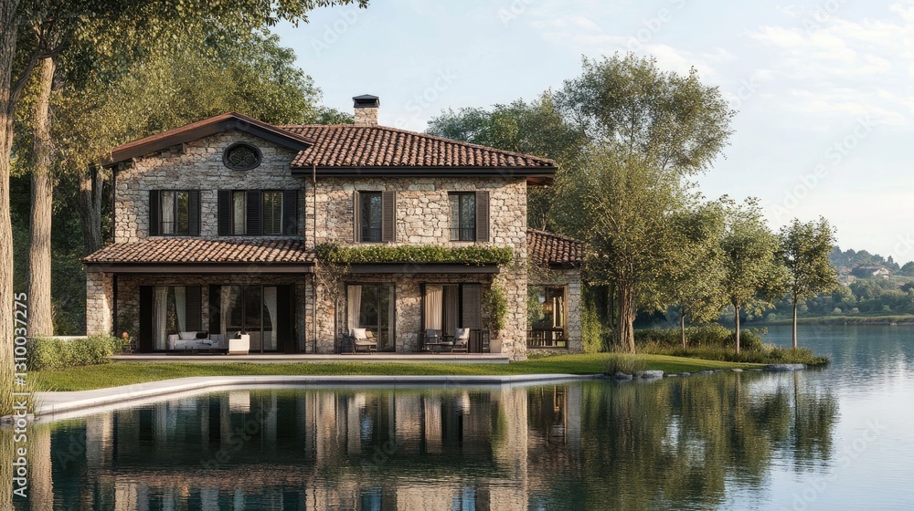 A charming lakeside villa with a rustic exterior, modern interiors, and tranquil reflective waters --ar 16:9 --v 6.1 Job ID: 82d8fa9c-4466-4de5-a1ef-615c69d5fcad A charming lakeside villa with a rustic exterior, modern interiors, and tranquil reflective waters --ar 16:9 --v 6.1 Job ID: 82d8fa9c-4466-4de5-a1ef-615c69d5fcad