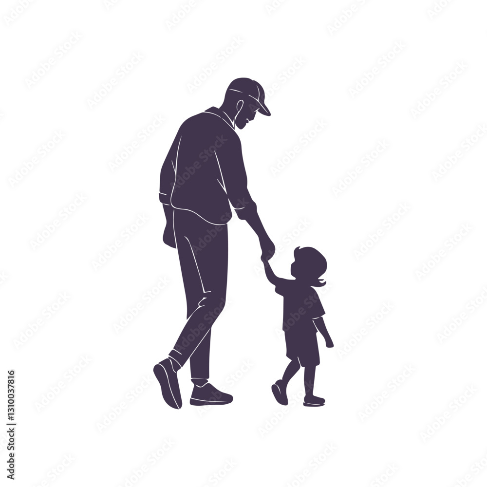 Father Walking With Child Silhouette Clipart Illustration isolated on a White Background Father Walking With Child Silhouette Clipart Illustration isolated on a White Background