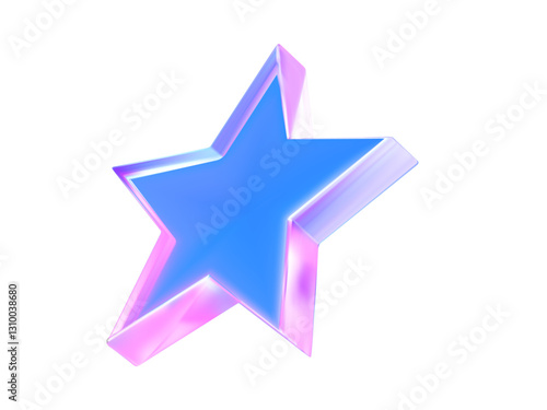 Holographic abstract star with sharp corners. 3d vector illustration in blue and pink tones.