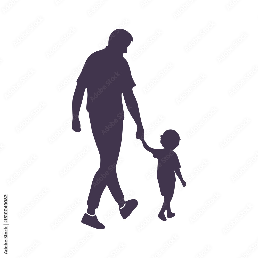Father Walking With Child Silhouette Clipart Illustration isolated on a White Background Father Walking With Child Silhouette Clipart Illustration isolated on a White Background