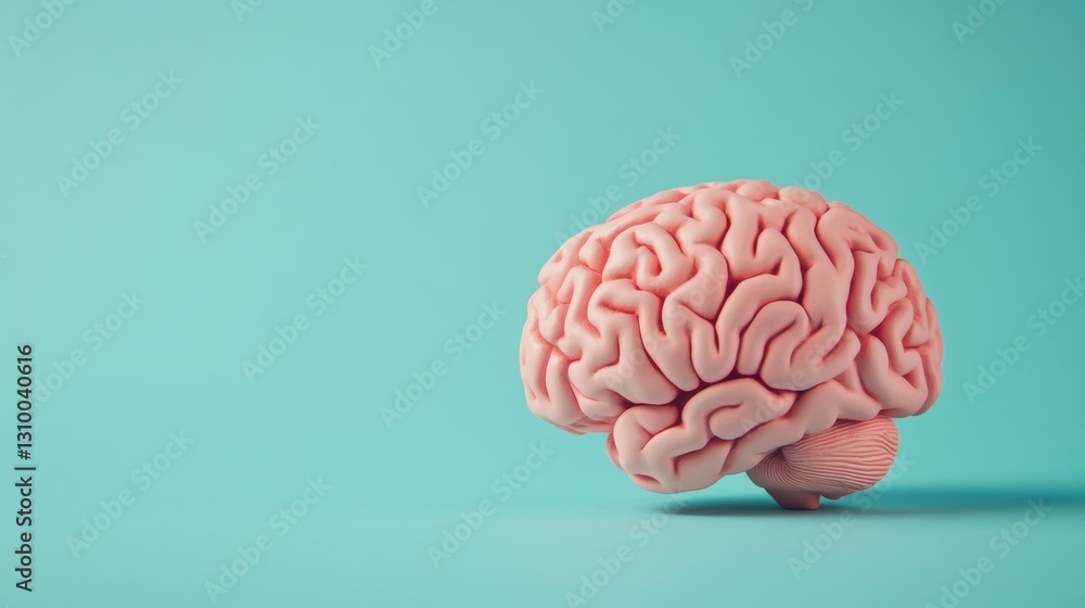 Pink brain on teal background Pink brain on teal background