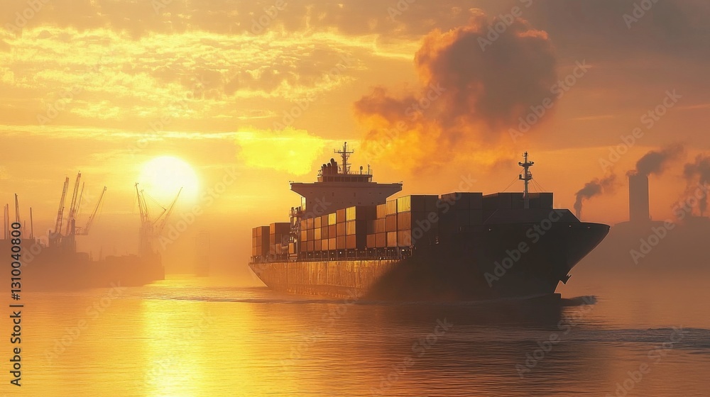 Cargo ship navigating busy waterway urban channel marine transport dynamic environment aerial view maritime traffic Cargo ship navigating busy waterway urban channel marine transport dynamic environment aerial view maritime traffic