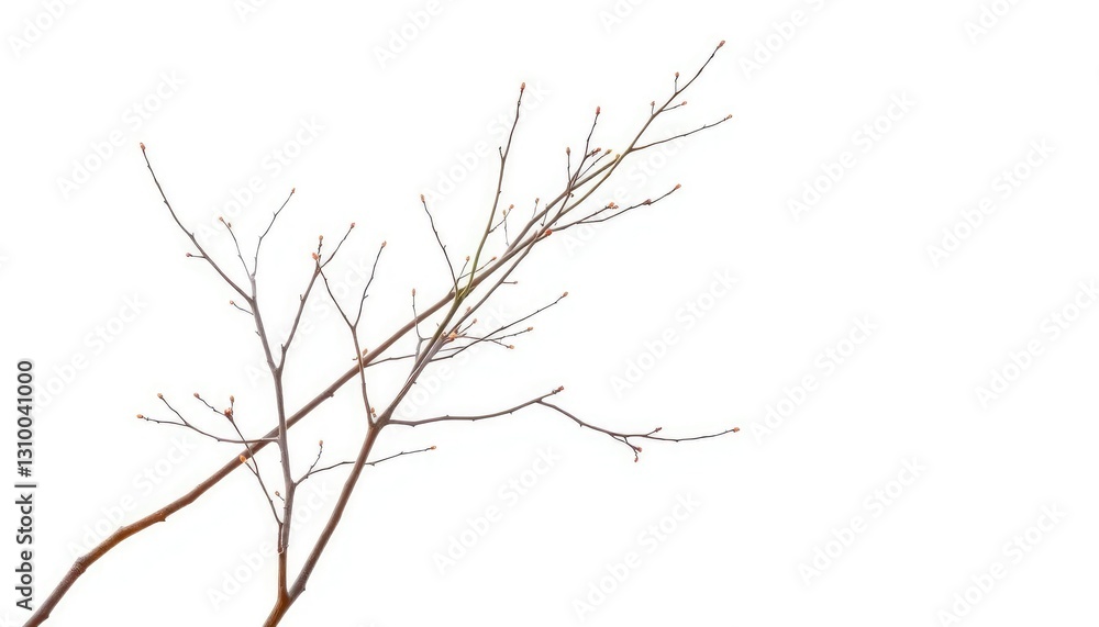 Fototapeta premium Delicate, bare branches isolated against a pure white backdrop, nature, tree