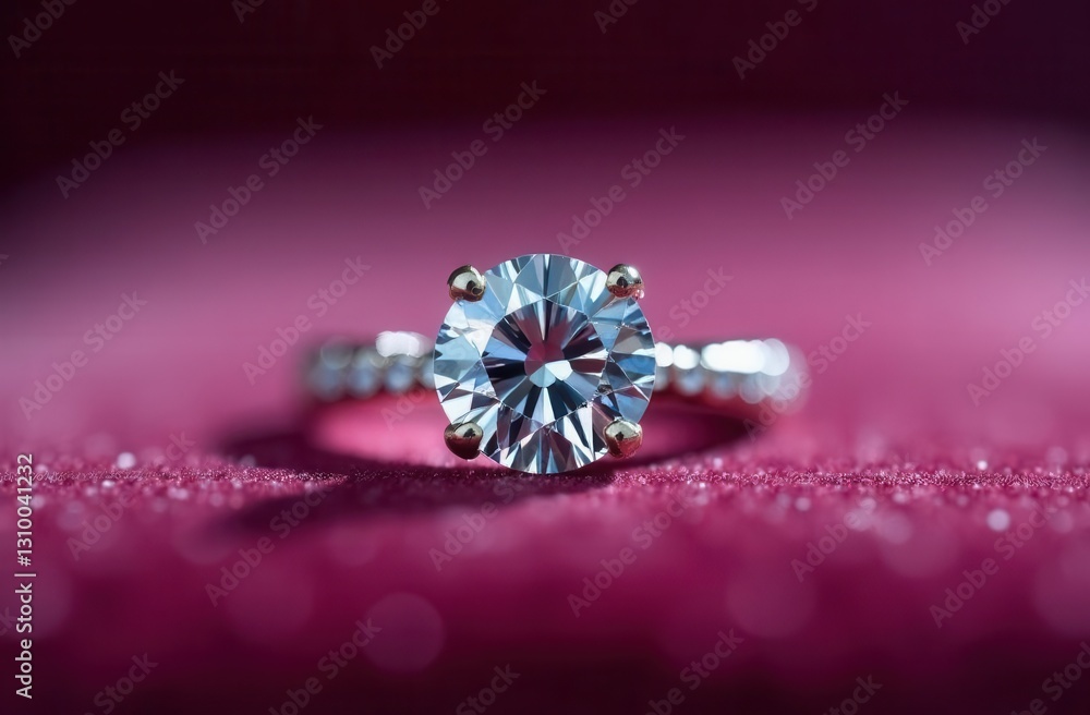 Fototapeta premium Elegant engagement ring on luxurious pink fabric for wedding design
