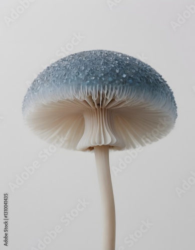 A single, isolated mushroom on a white background
