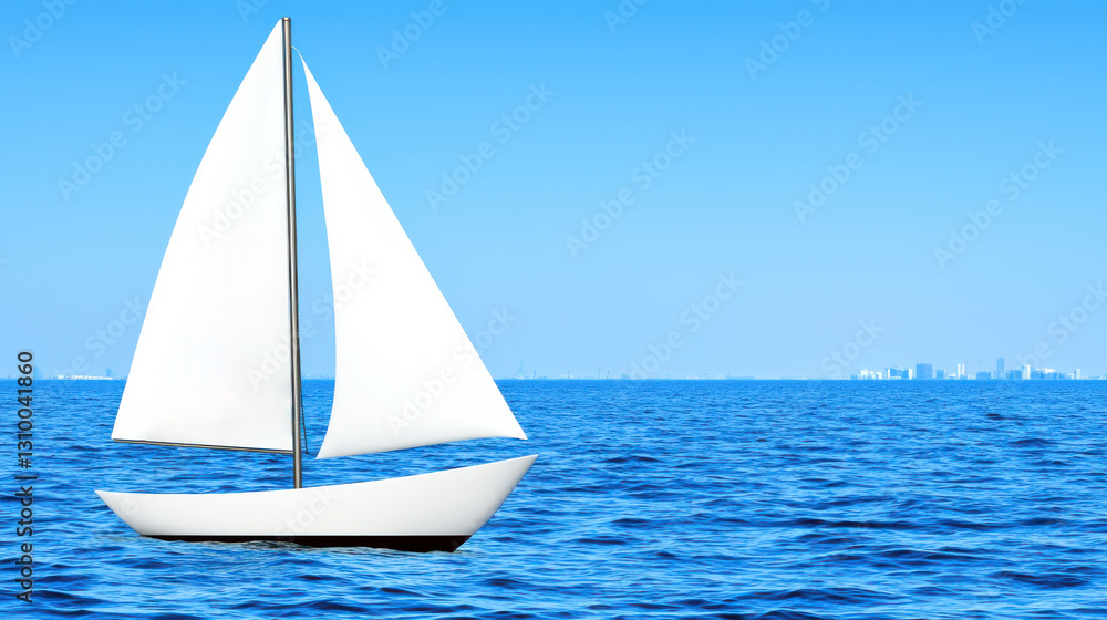 Fototapeta premium White Sailboat on a Blue Ocean under a Clear Sky