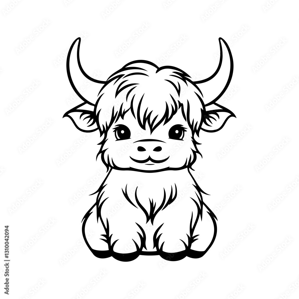Obraz premium Highland baby cow head. Farm Animal. Vector illustration.